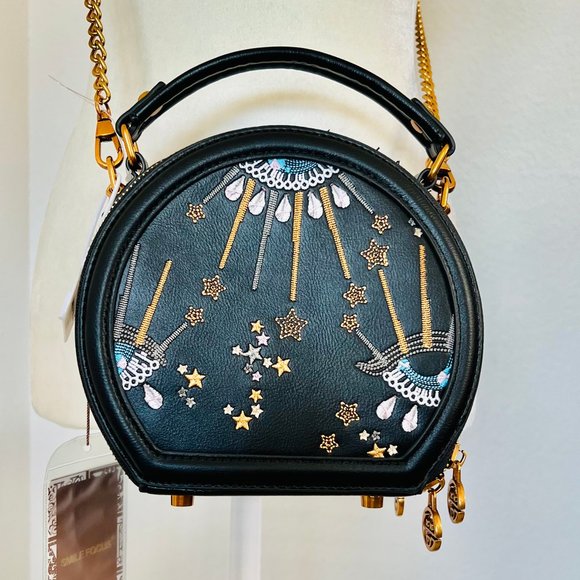 Smile Focus Handbags - NWT Smile Focus Celestial Eye Embroidered Black Leather Crossbody Luxury Handbag